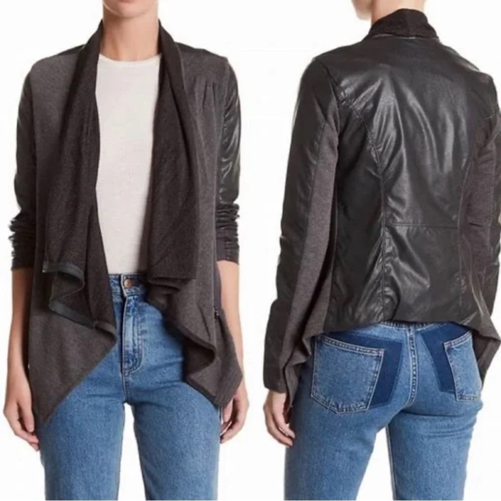 BlankNYC Faux Suede and Leather Gray and Black Moto Jacket
